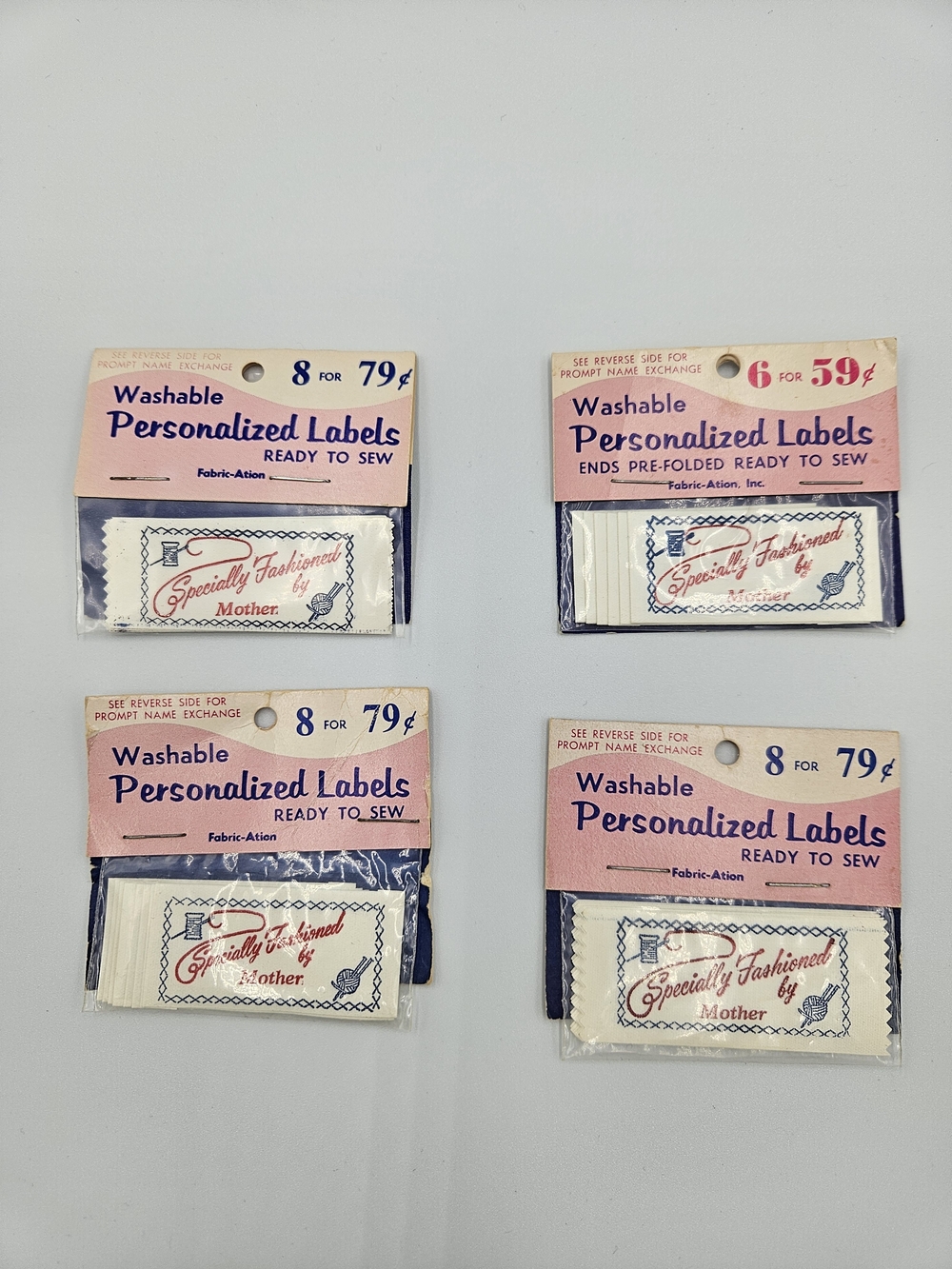 Vintage Fabric-Action Sew-In Clothing Labels NOS Lot of 4 Sewing Craft